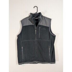 Eddie Bauer Vest Men Sz L Black Fleece Full Zip Outdoor Utility Jacket